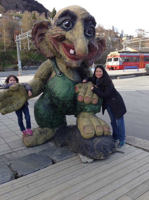 Mia and I with this huge troll in Voss, Norway. 